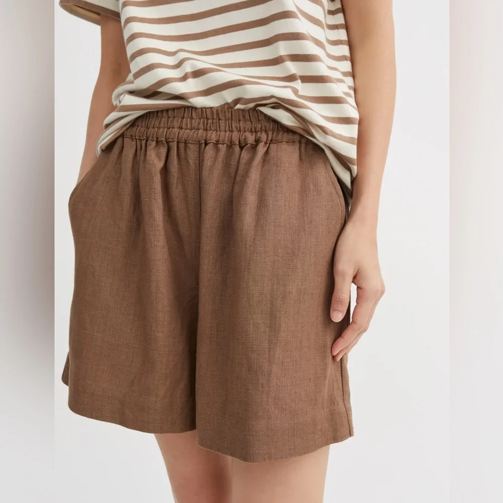 NWT Skall Studio Edgar Linen Shorts Cedar Brown Size 34 XS
